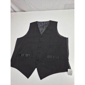 Neil Allyn Vest Mens L Long Black 100% Wool Tuxedo Suit Waistcoat Formal Wedding